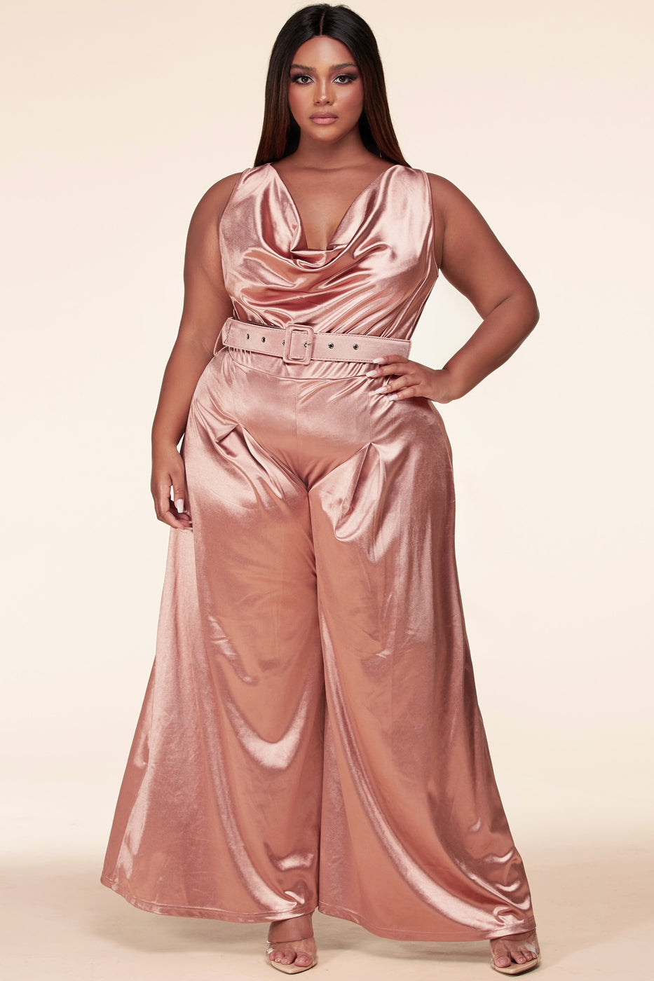 Latiste ~ Romantic & Flowy ~ CHAMPAGNE Satin Jumpsuit ~ CURVY!