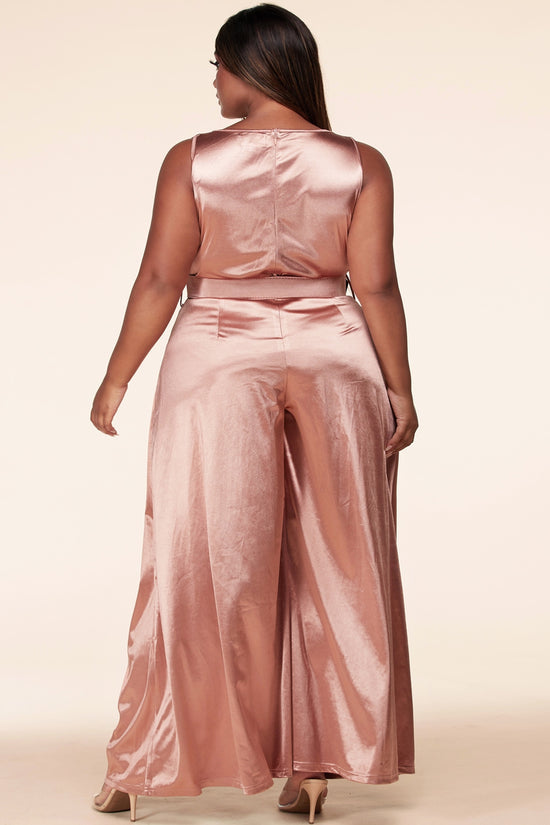 Latiste ~ Romantic & Flowy ~ CHAMPAGNE Satin Jumpsuit ~ CURVY!