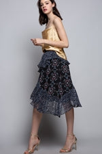 NEW ~ POL Black/Blue Asymmetrical Floral Skirt
