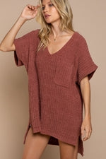 POL Ginger High-Low Chenille Short Sleeve Sweater