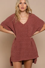 POL Ginger High-Low Chenille Short Sleeve Sweater
