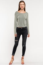 Load image into Gallery viewer, POL Rose Petal SOFT Sage Knit Long Sleeved Crop Top
