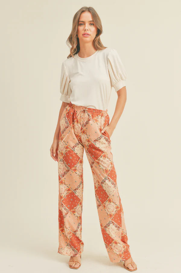 If She Loves ~ KHAKI/ORANGE Mosaic Print Pants!