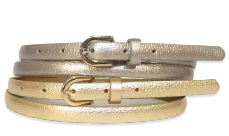 NEW ~ Landes ~ 13mm Skinny Leather Belt ~ Available in Gold and Silver