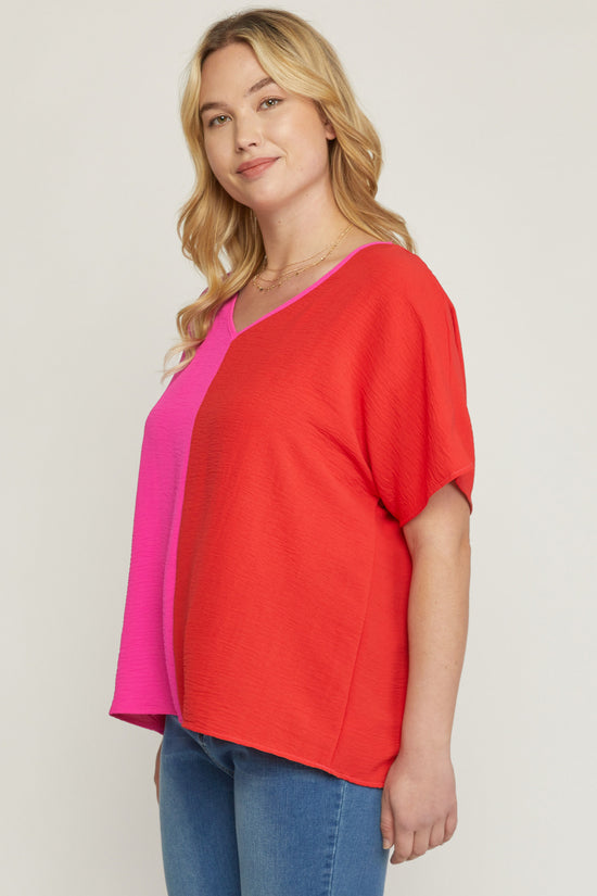 Entro Hot Pink/Red Combo Women's Top ~ Curvy!