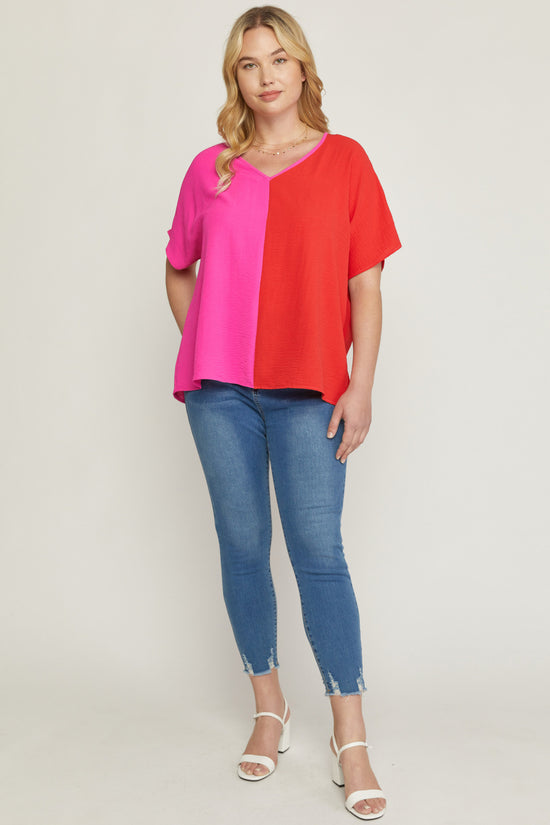 Entro Hot Pink/Red Combo Women's Top ~ Curvy!