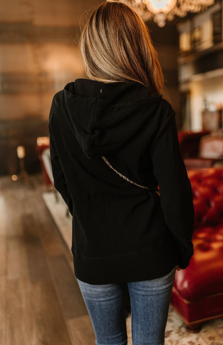 Load image into Gallery viewer, NEW ~ Ampersand Avenue Waffle Knit FullZip - Black Jack ~ Available in CURVY!
