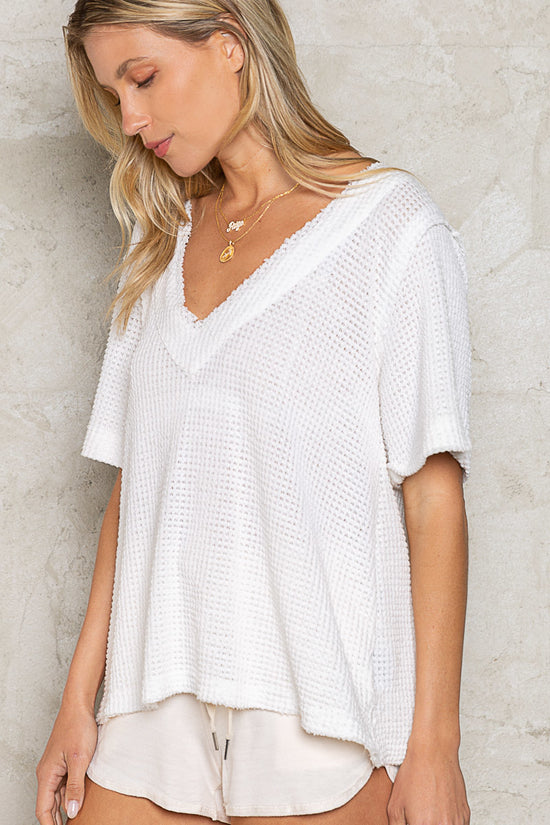 NEW ~ POL Waffle Weave Top ~ Ivory