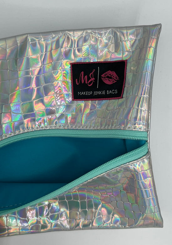 MAKEUP JUNKIE ~ The Seafoam Holographic Gator Bag ~ Small