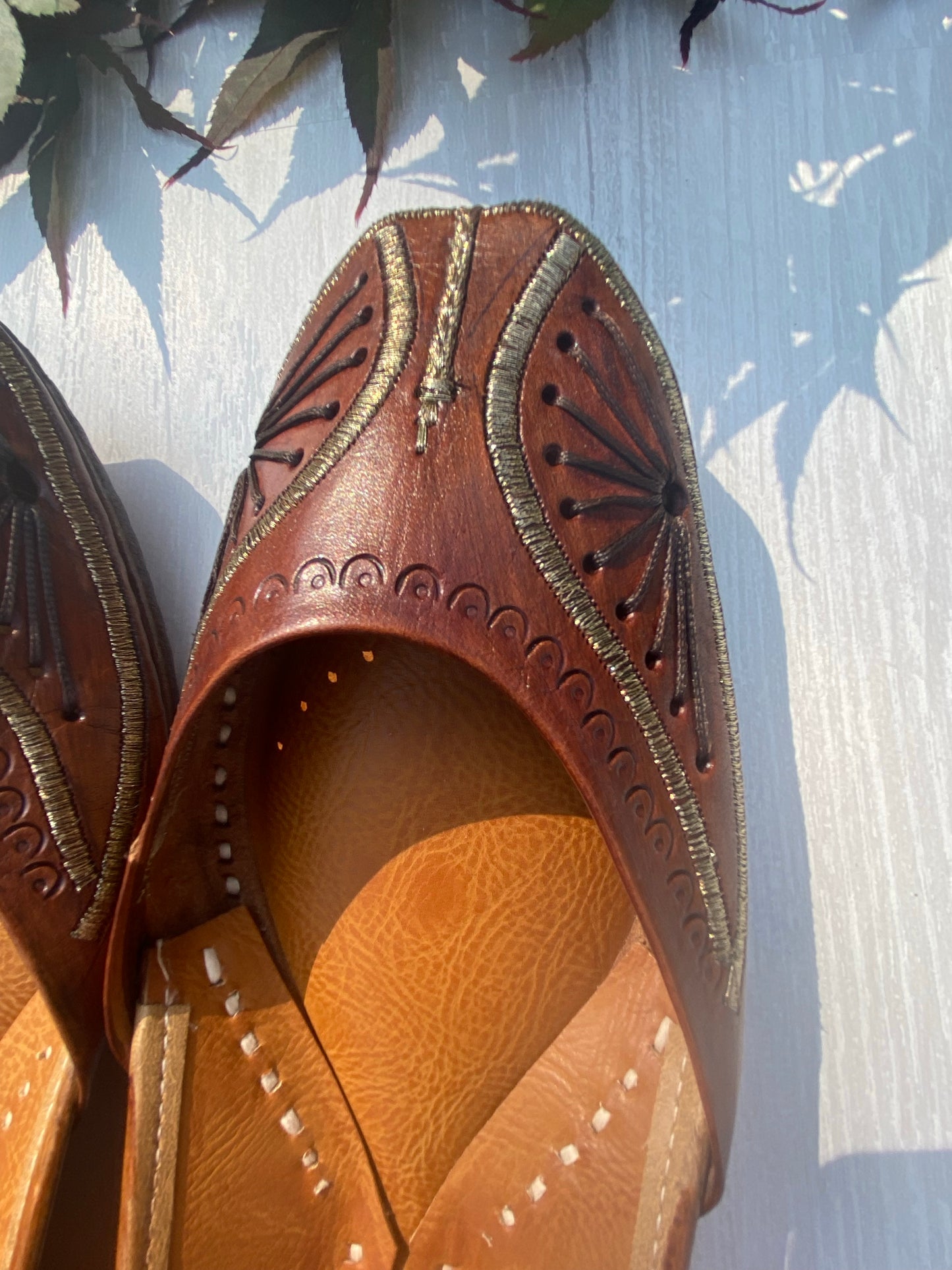 EUC ~ Zebidah Brown & Gold Handmade Leather Flats ~ Size 41