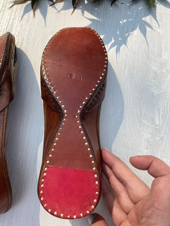 EUC ~ Zebidah Brown & Gold Handmade Leather Flats ~ Size 41