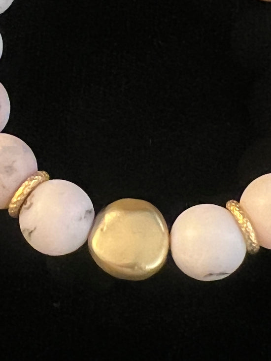 NEW ~ Deborah Grivas Designs - Matte Opal 12 mm Matte Gold Nugget Stretch Bracelet