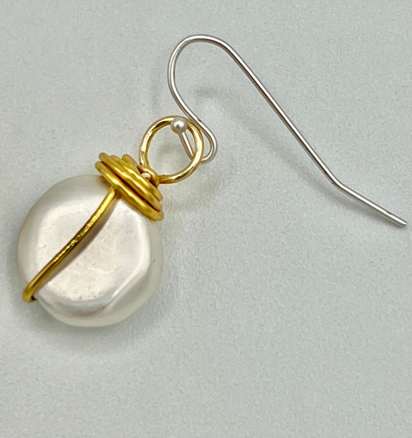 NEW ~ Deborah Grivas Designs - Matte Silver Flat Nugget Gold Wire Wrapped Earrings