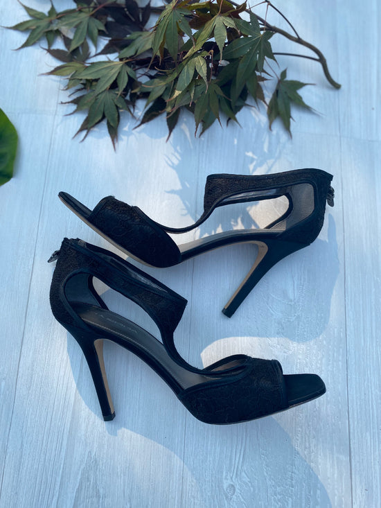 EUC ~ VIA SPIGA Black Lace Peep Toe Heel ~ Size 11