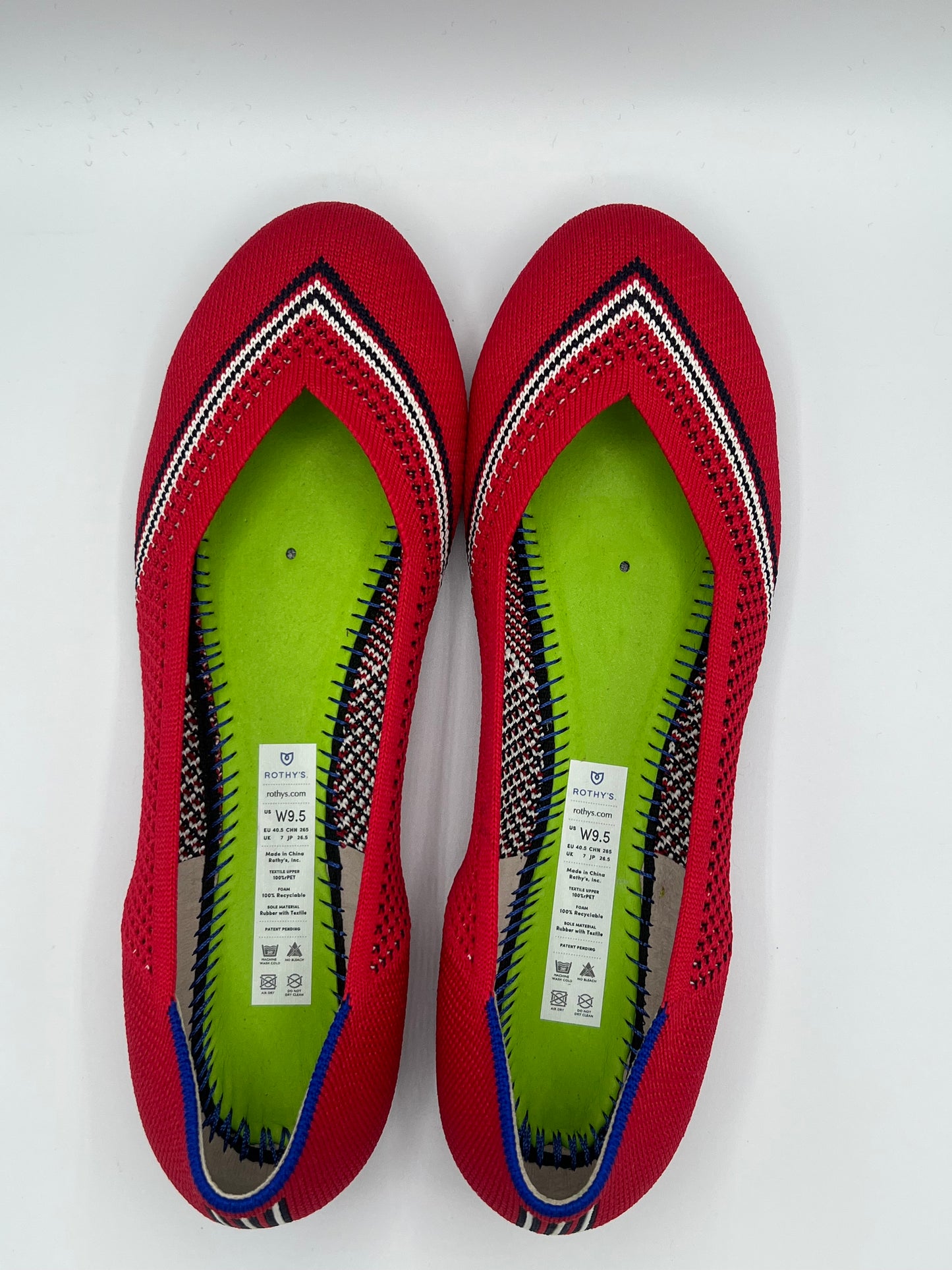 EUC ~ Rothy's Cherry Red Stripe Flats ~ Size 9.5