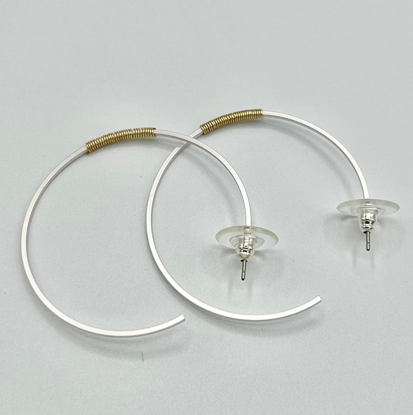 NEW ~ Deborah Grivas Designs - Matte Silver Super Fine Square Wire Gold Wrap Hoop Earrings Surgical Steel Posts