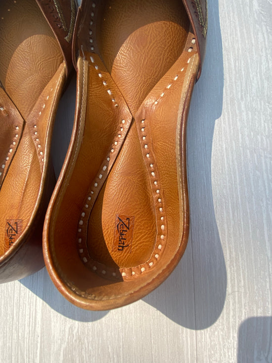 EUC ~ Zebidah Brown & Gold Handmade Leather Flats ~ Size 41