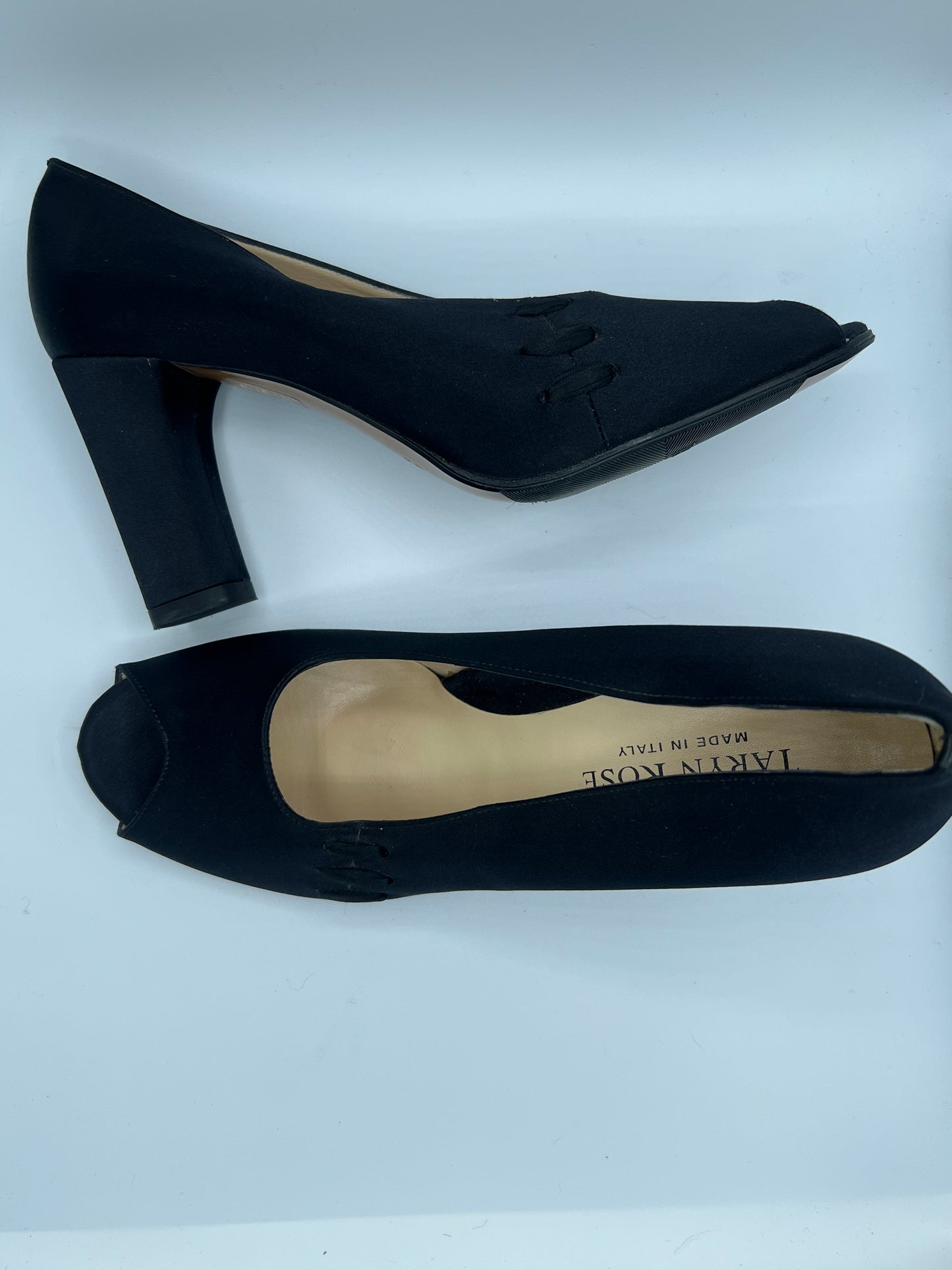 NEW Taryn Rose Black Satin Peep Toe Heels Style F143 Size 41 Boutique de Lanie Gabrielle