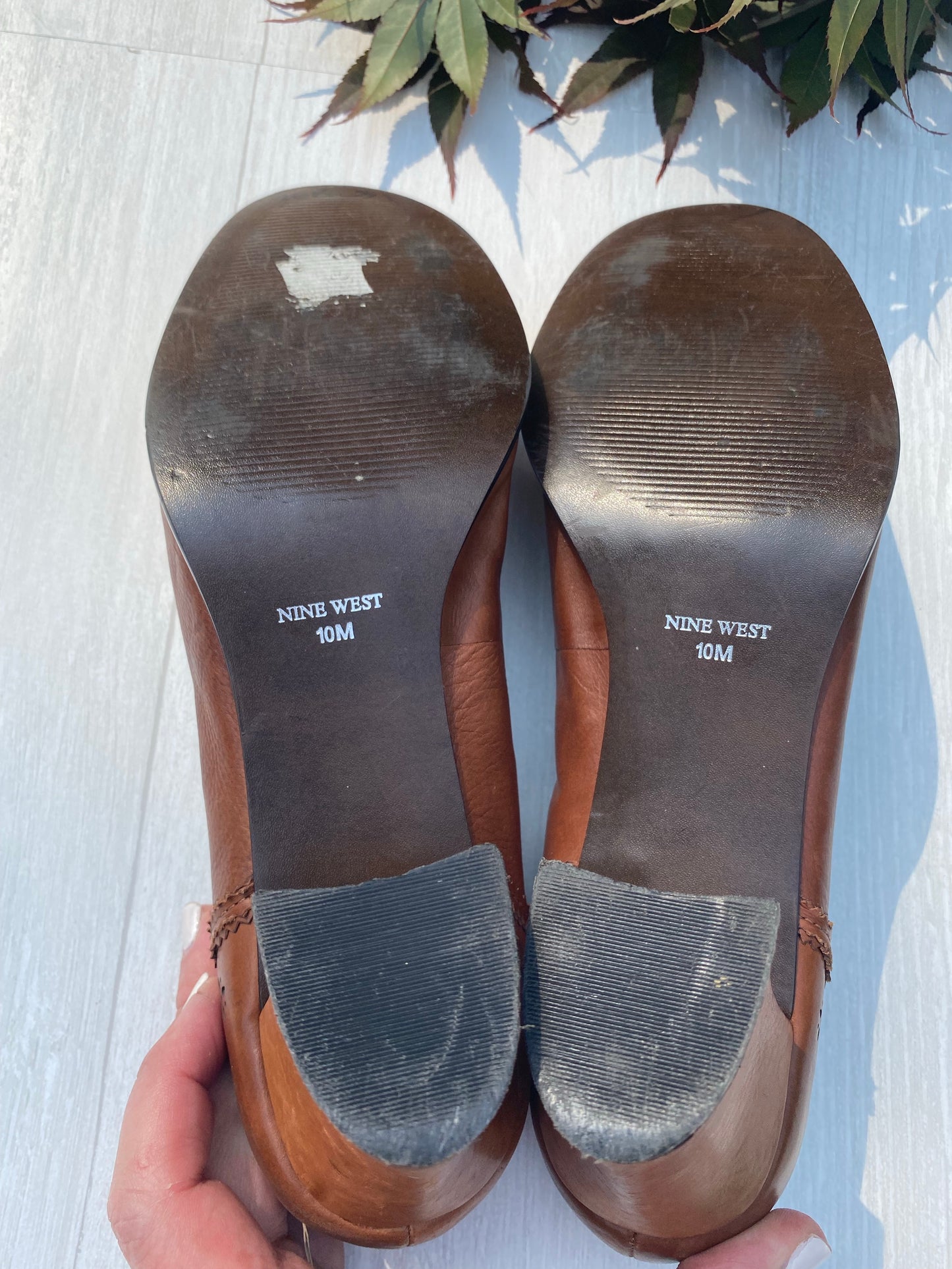 GUC ~ Nine West “Carmi” Tan Leather Block Heels ~ Size 10M