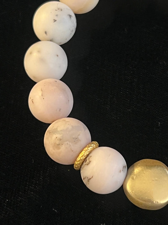 NEW ~ Deborah Grivas Designs - Matte Opal 12 mm Matte Gold Nugget Stretch Bracelet