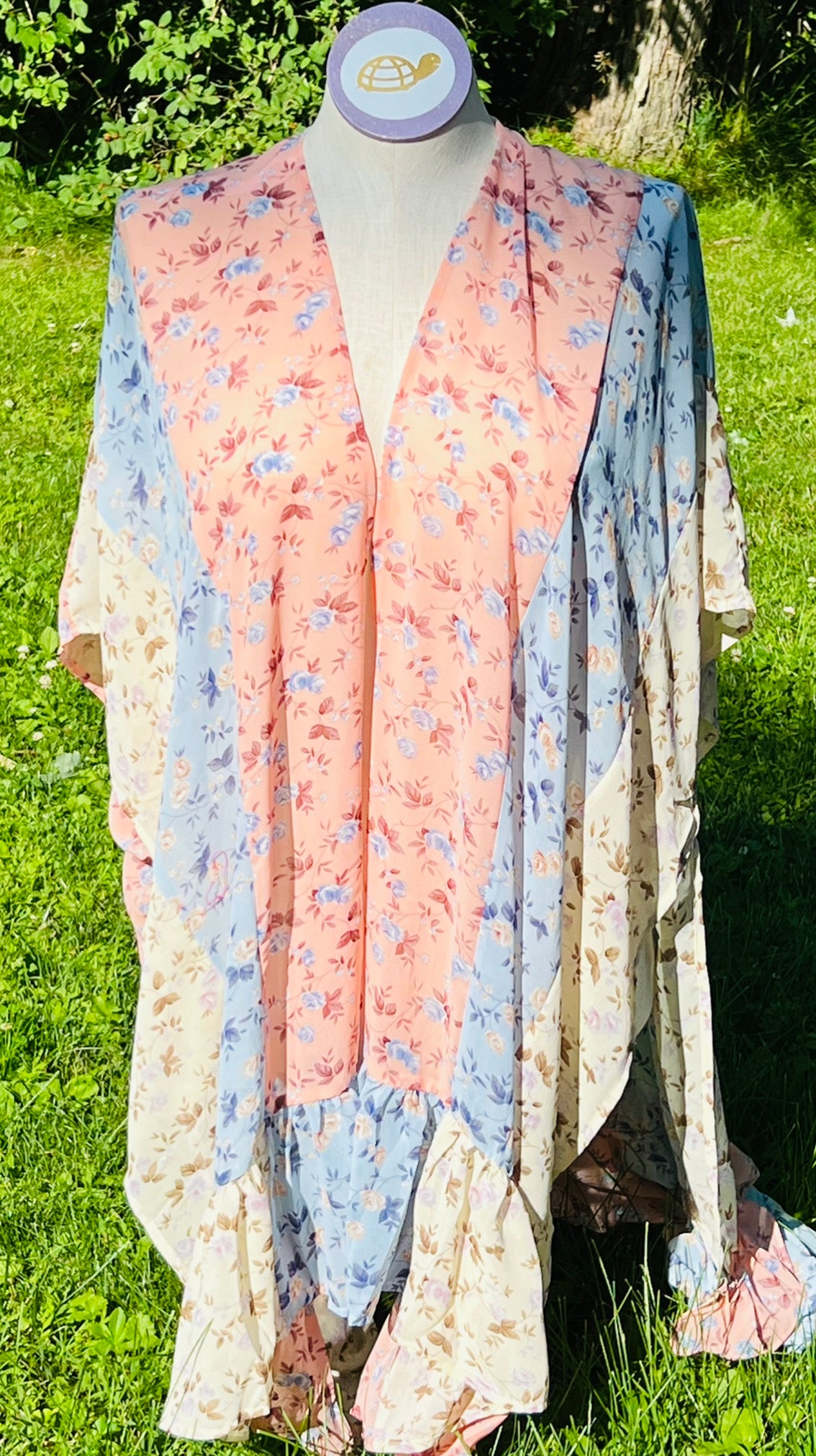 SPRING/SUMMER ~ NEW ~  Romantic Pink, Light Blue & Yellow Floral Sheer Kimono ~ Available in Curvy too!