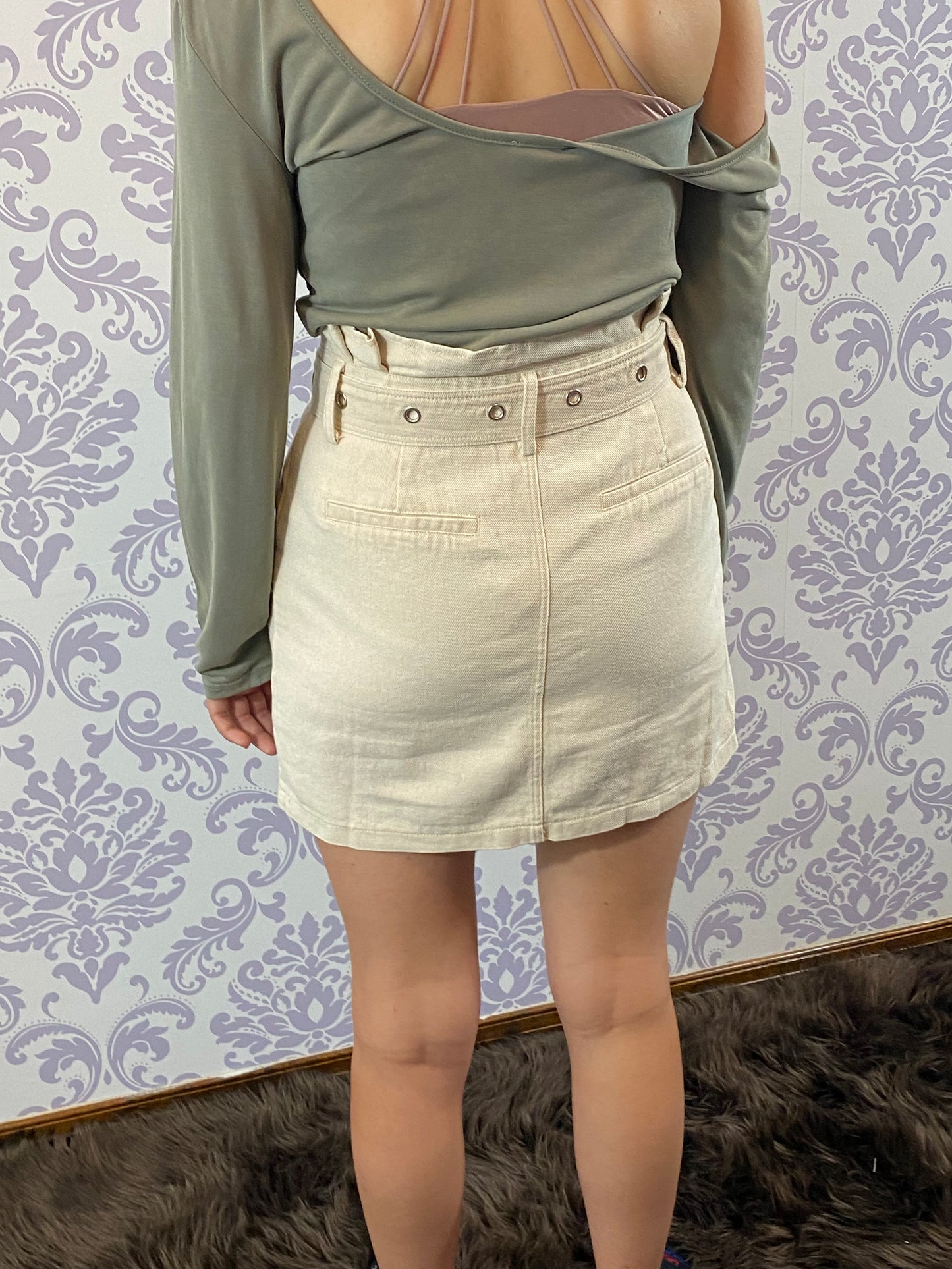 She+Sky Washed Twill Woven Skirt w/ Belt