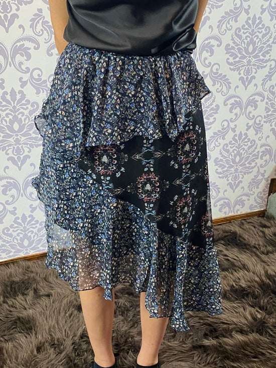 NEW ~ POL Black/Blue Asymmetrical Floral Skirt
